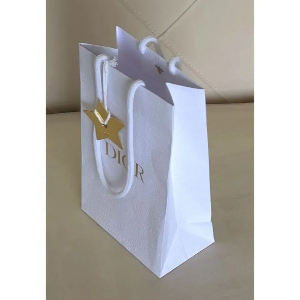 Dior Empty Shopping White Gift Bag w/ Gold Logo Star & Tissue 9